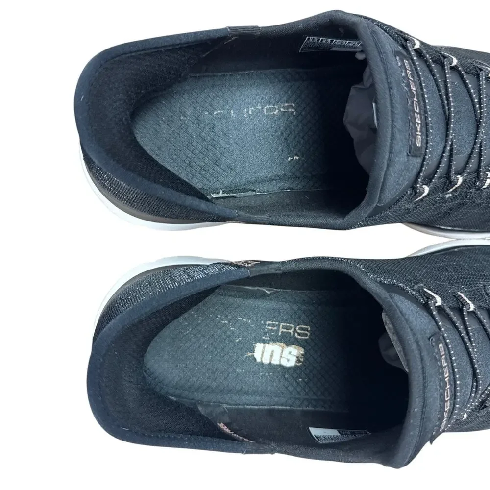 Skechers Slip-Ins Womens 9.5 Black Rose Gold Sneakers Hands Free Walking Shoes